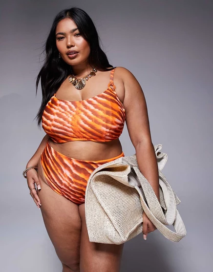 Топ-бикини ASOS DESIGN Curve Charlie на потайных косточках с оранжевым животным принтом orange animal print