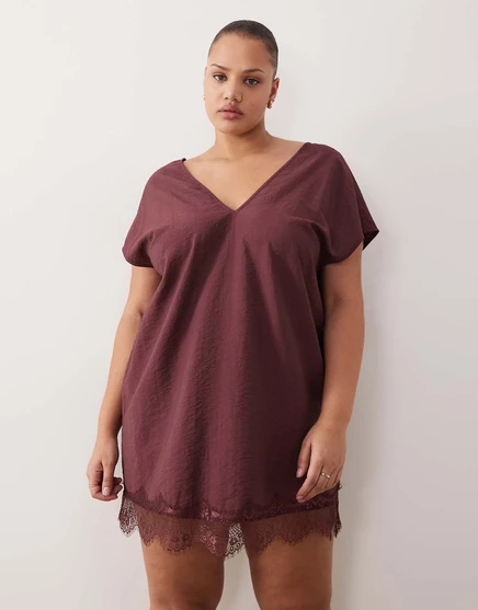 Женское платье ASOS Curve мини с кружевной отделкой, шоколадное