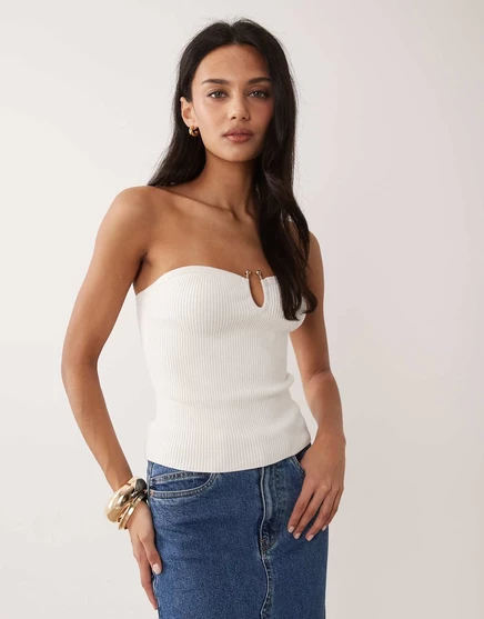 Женский топ‑бандо Abercrombie & Fitch с фурнитурой, белый
