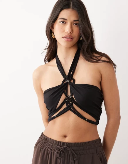 Топ на бретелях с узлом на груди от ASOS DESIGN черного цвета черный