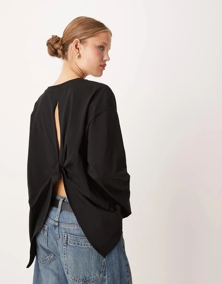 Лонгслив ASOS Design с перекрутом на спине, черный