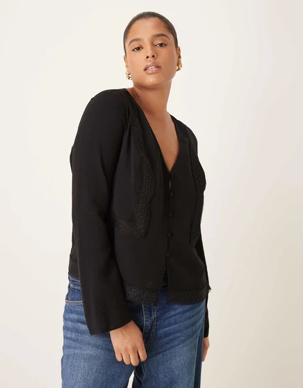 Черный топ с длинными рукавами и кружевной отделкой ASOS DESIGN Curve black