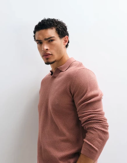Мужское поло ASOS Design вязаное ажурное, розовое