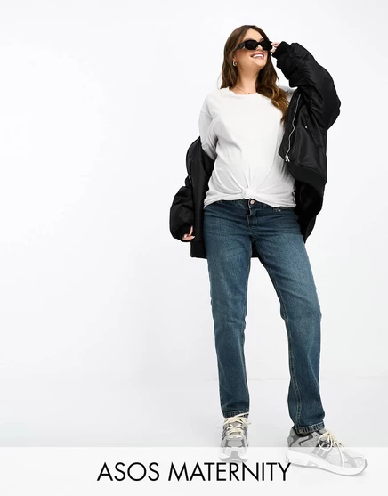 Голубые узкие джинсы для мам ASOS DESIGN Maternity dark vintage