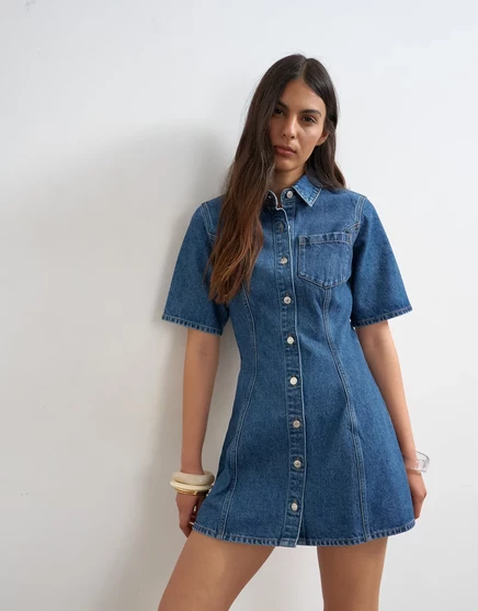 Женское джинсовое мини-платье TopShop, средне-синее