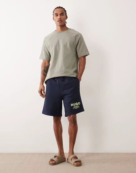 Мужские шорты Hugo Blue Loose Fit с логотипом, темно-синие
