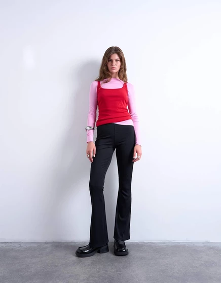 Узкие брюки-клеш в рубчик от Topshop черного цвета black