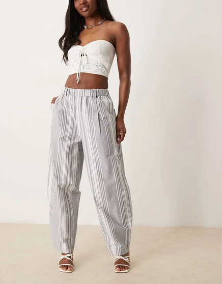 Дизайнерские льняные брюки-бочкообразки ASOS в черную полоску black stripe