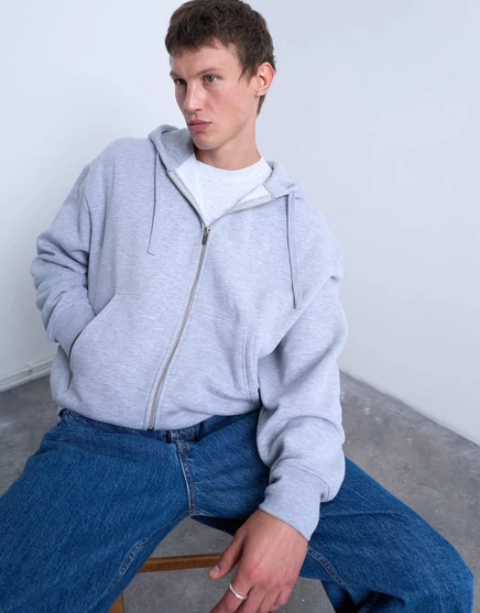 Толстовка Topman oversize fit с капюшоном на молнии серого цвета gray