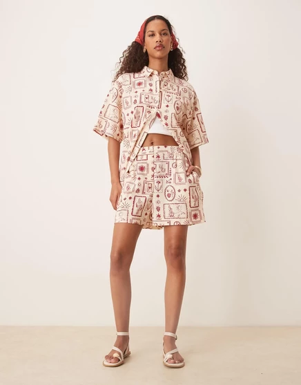 Дизайнерские боксерские шорты ASOS из льняной смеси с западным принтом - часть комплекта western print