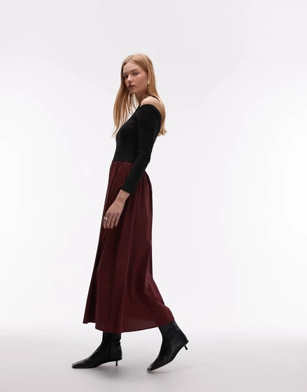 Гибридное макси-платье ASOS DESIGN с длинным рукавом бордового цвета burgundy