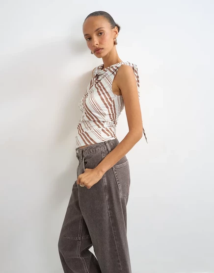 Женский топ TopShop в полоску с узлом на плече, синий