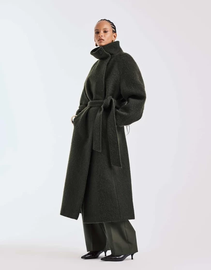 Высококачественное пальто из матовой шерсти ASOS DESIGN с воронкообразным вырезом оверсайз зеленого цвета хаки khaki
