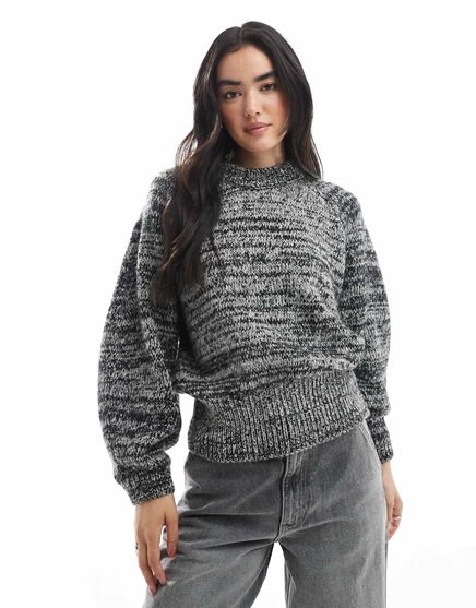 Джемпер  ASOS DESIGN черно-белый с рукавами-фонариками mono