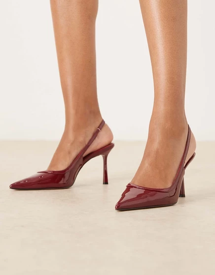 Дизайнерские туфли на высоком каблуке Piper slingback от ASOS темно-красного цвета из лакированной кожи dark red patent