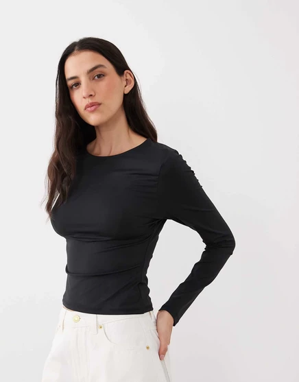 Женский обтягивающий топ ASOS Design из полиамида с длинными рукавами, черный