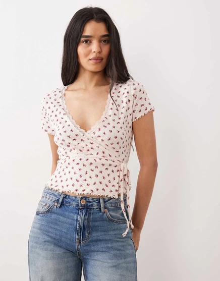 Женский топ Miss Selfridge Pointelle, розовый в цветочек