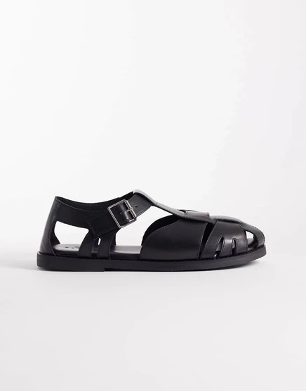 Дизайнерские закрытые рыбацкие сандалии ASOS из черной кожи black