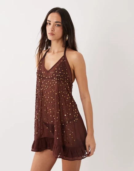 Женское пляжное мини-платье Miss Selfridge, шоколадное