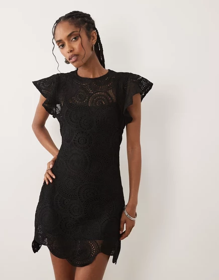 Женское мини-платье ASOS Design вязаное с рукавами-крылышками, черное