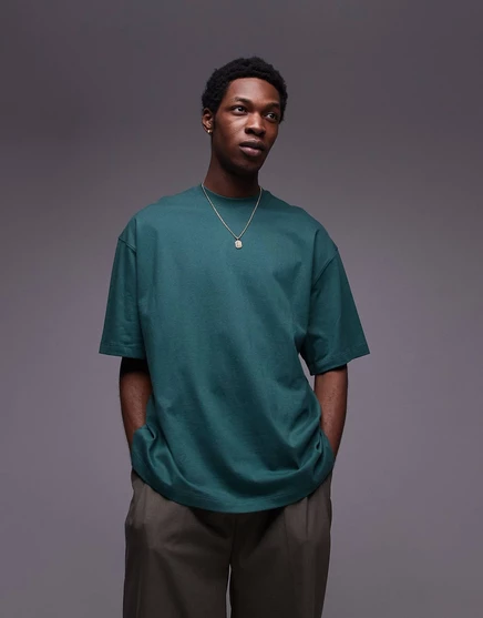 Футболка Topman extreme oversize fit темно-зеленого цвета dark green