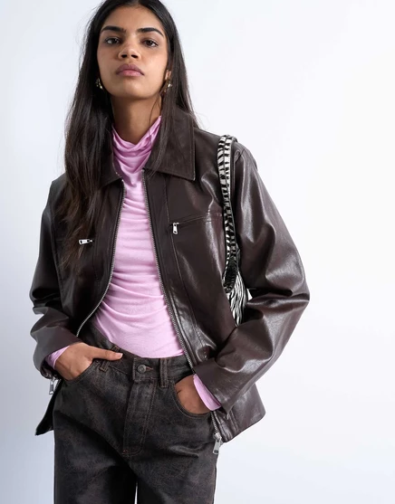 Чистая куртка на молнии из искусственной кожи Topshop темно-бордового цвета burgundy