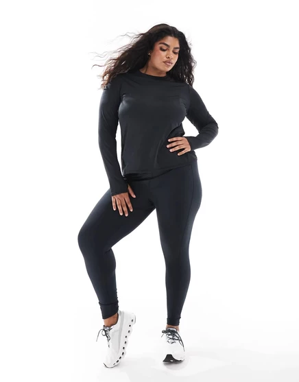 Спортивные леггинсы ASOS 4505 Curve Icon с завязкой на талии для бега и карманом для телефона черного цвета black