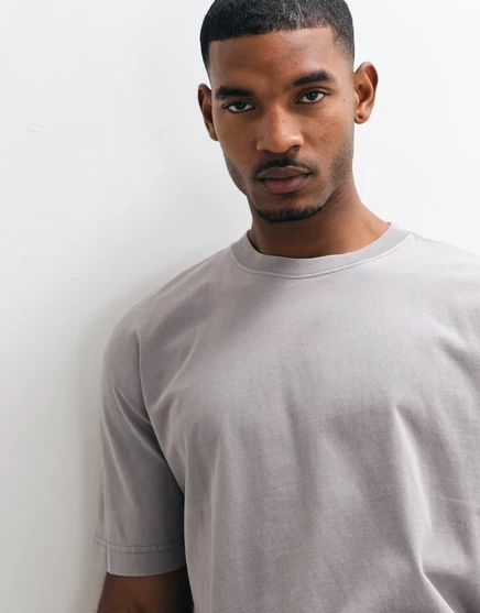 Мужская футболка Hollister плотная коробчатого кроя, серая