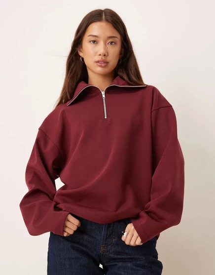 Женский свитшот ASOS Design с полу-молнией, бордовый