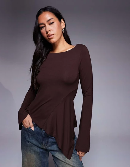 Топ с рукавами-ангелочками от ASOS DESIGN с отделкой из годе шоколадно-коричневого цвета chocolate brown