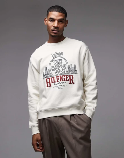 Толстовка с круглым вырезом Tommy Hilfiger heritage crest кремового цвета
