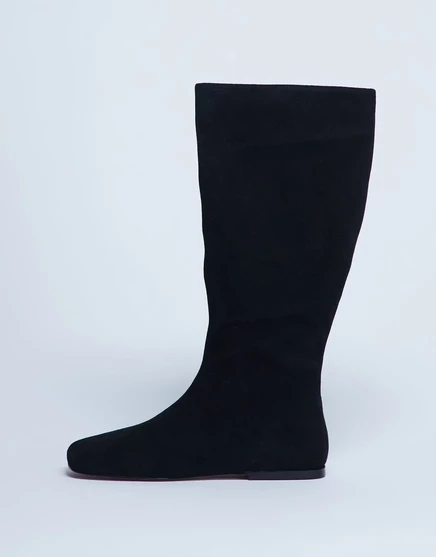 Черные сапоги до колена на плоской подошве из натуральной замши Topshop Tess black