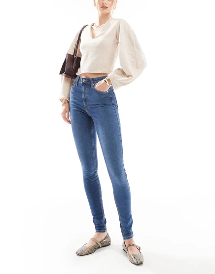 Высокие джинсы-скинни от ASOS DESIGN темно-синего цвета mid blue