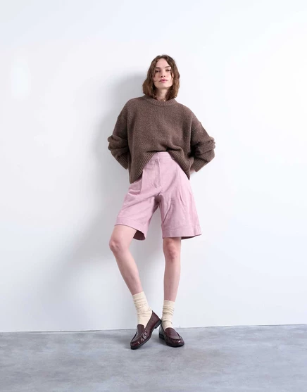 Удлиненные шорты из натуральной замши премиум-класса Topshop розового цвета - часть комплекта pink