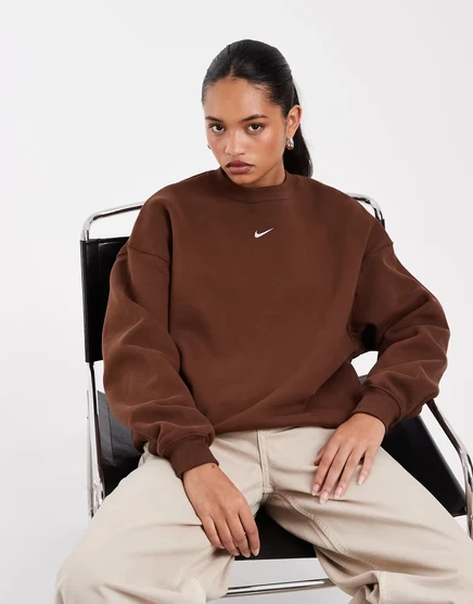 Толстовка с круглым вырезом из флиса Nike Studio коричневого цвета