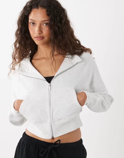 Женское худи Cotton On укороченное на молнии, серый меланж