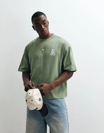Мужская футболка asos design коробчатая с принтом, зеленая