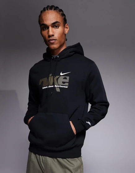 Мужское худи Nike Club с металлическим логотипом, черное
