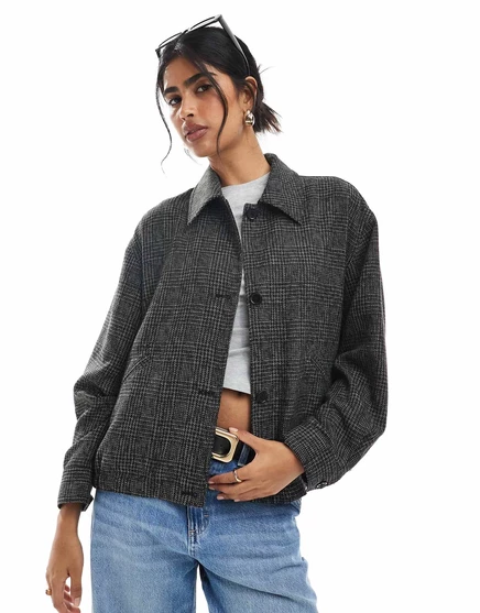 Куртка ASOS DESIGN с контрастным воротником в черно-белую клетку 