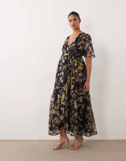 Женское платье для беременных Hope & Ivy Maternity на запах, темно-синее в цветочек