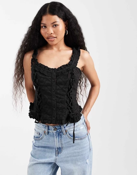 Мисс Селфридж Миниатюрный хлопковый корсетный топ broderie черного цвета black