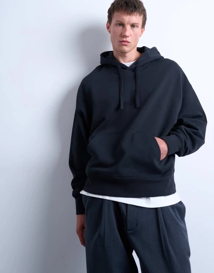 Толстовка с капюшоном Topman heavyweight оверсайз черного цвета black