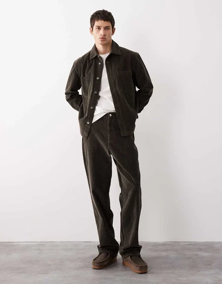 Фирменные брюки из шнура прямого кроя ASOS COLLECTIVE AC-B-253 коричневого цвета brown