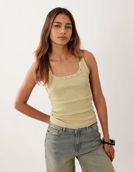 Женская майка ASOS Design с заклепками, хаки