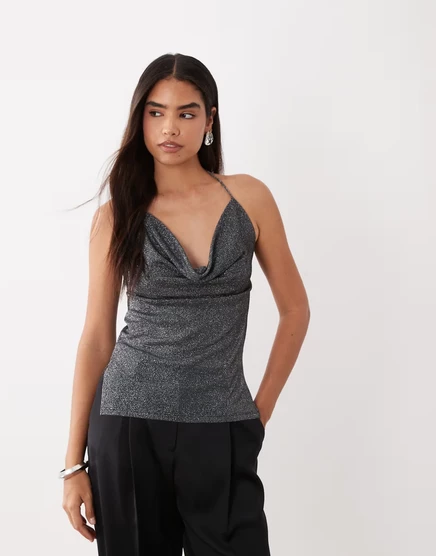 Женский топ ASOS Design с драпировкой, черный металлик