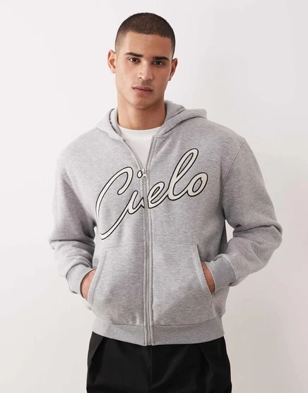 Непринужденная квадратная толстовка на молнии ASOS DESIGN с вышивкой цепочкой из серого вереска gray heather