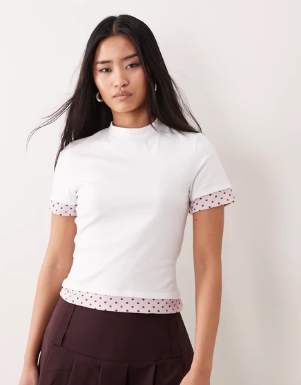 Женский топ ASOS Design с двойным слоем, белый в горох