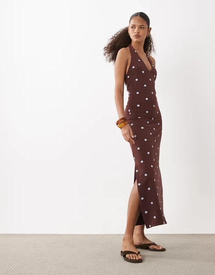 Женское платье миди ASOS Design халтер в горох, синее