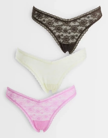 Женские стринги ASOS DESIGN Ava 3 шт., кружево, мульти