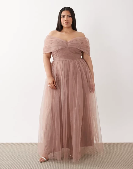 Женское платье Lace & Beads Plus Bridesmaid макси, таупе